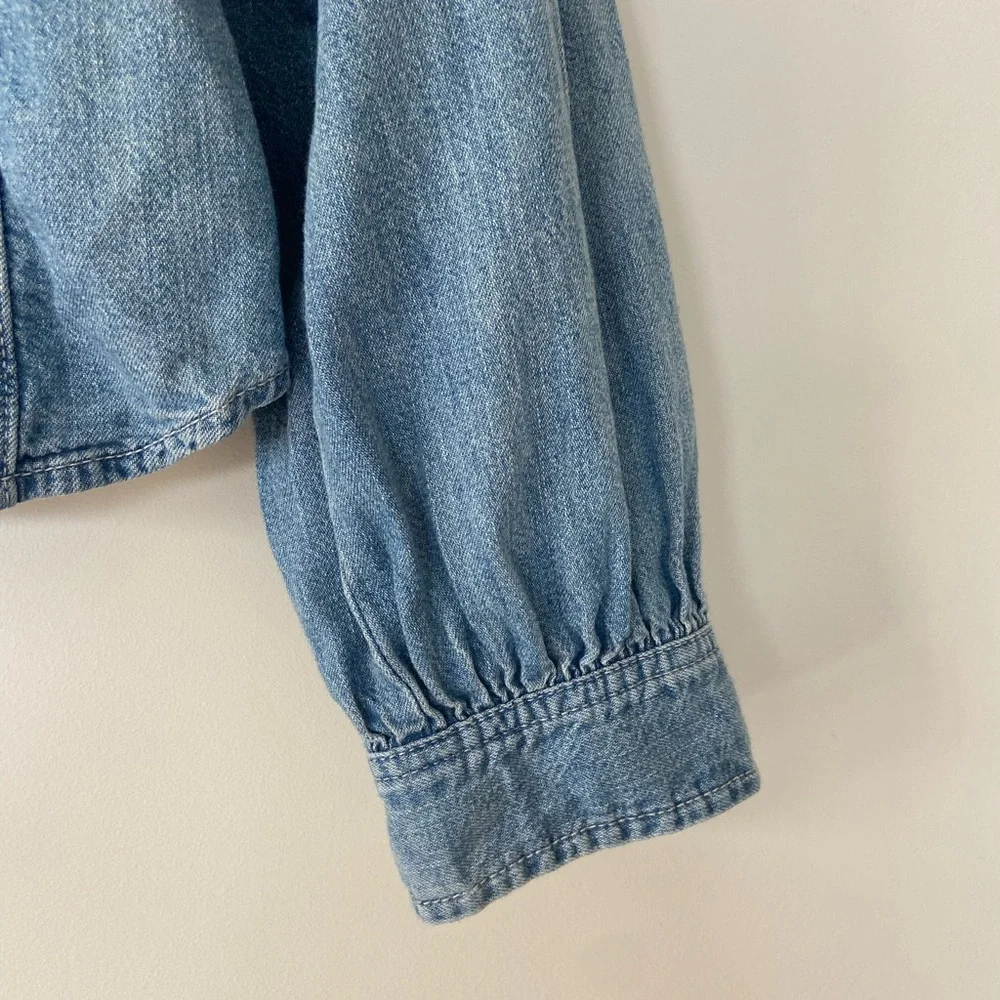 Rebecca Taylor Light Blue Ruffled Denim Top - Picture 2 of 6